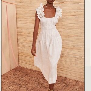 Ulla Johnson Pink/White Striped Ruffle Midi Dress Size 10